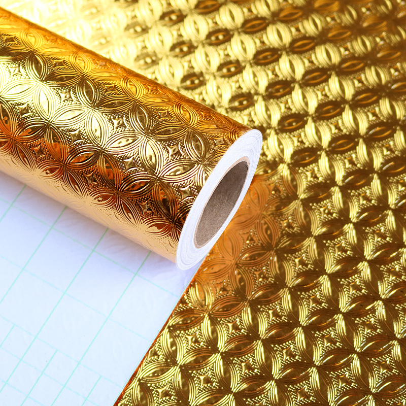 金色自粘墙纸厨房防油贴纸耐高温橱柜防水防潮加厚铜钱纹装饰膜详情图3