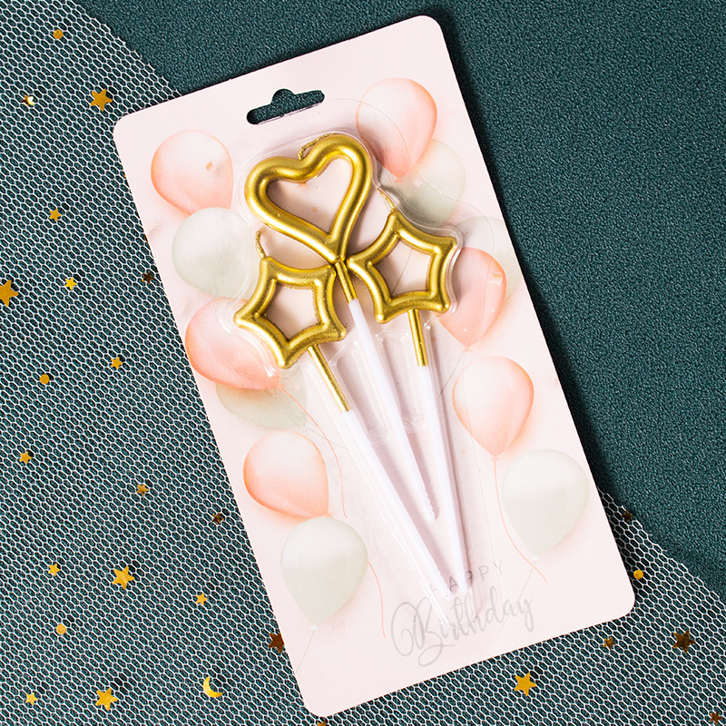 Gold-plated fairy wand candle, five-pointed star heart-shaped confession candle, birthday decoration details Picture