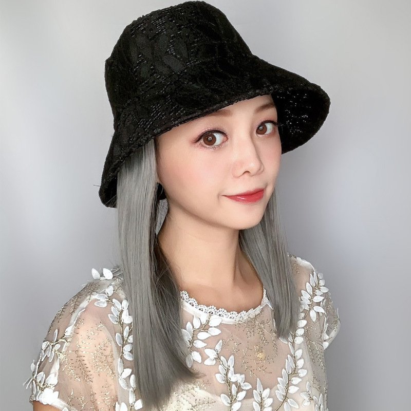Summer new hat one wig fragrance pearl lace fisherman hat wig hat detachable long straight hair woman