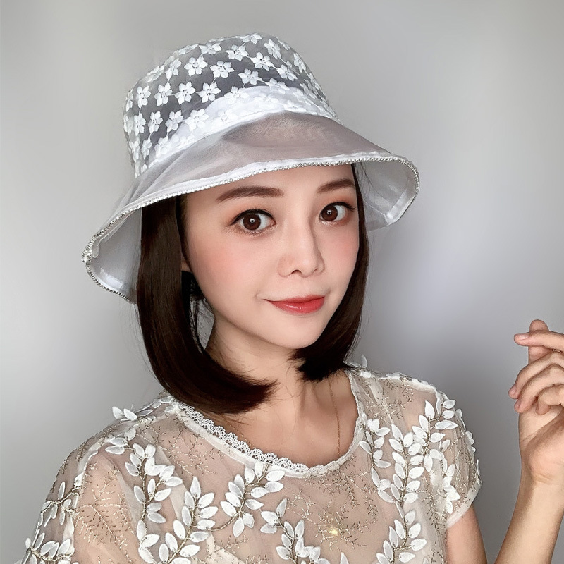 Summer new hat one wig fragrance pearl lace fisherman hat wig hat detachable long straight hair woman