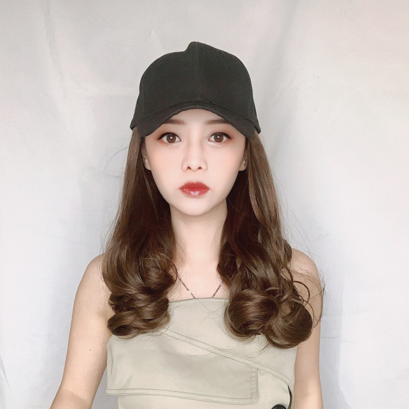 Baseball cap wig cap one fashion long curly hair cap pear hot hair simulation wig detachable spring and summer