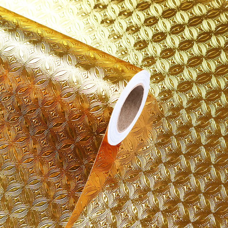 金色自粘墙纸厨房防油贴纸耐高温橱柜防水防潮加厚铜钱纹装饰膜详情图2