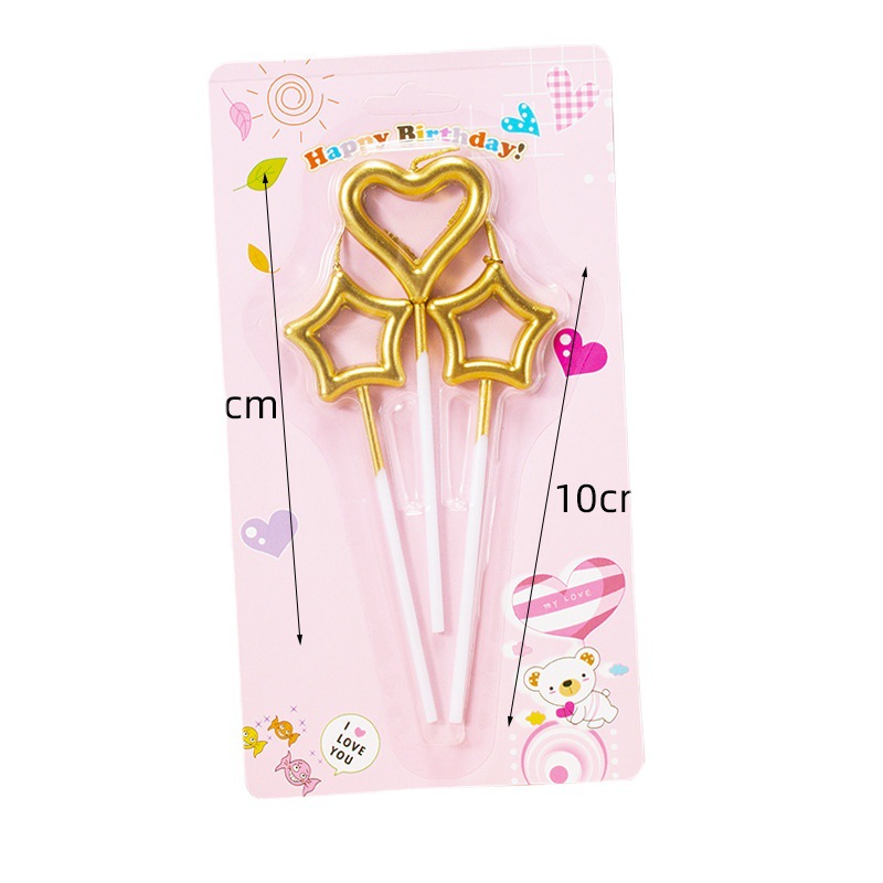 Gold-plated fairy wand candle, five-pointed star heart-shaped confession candle, birthday decoration Item Picture