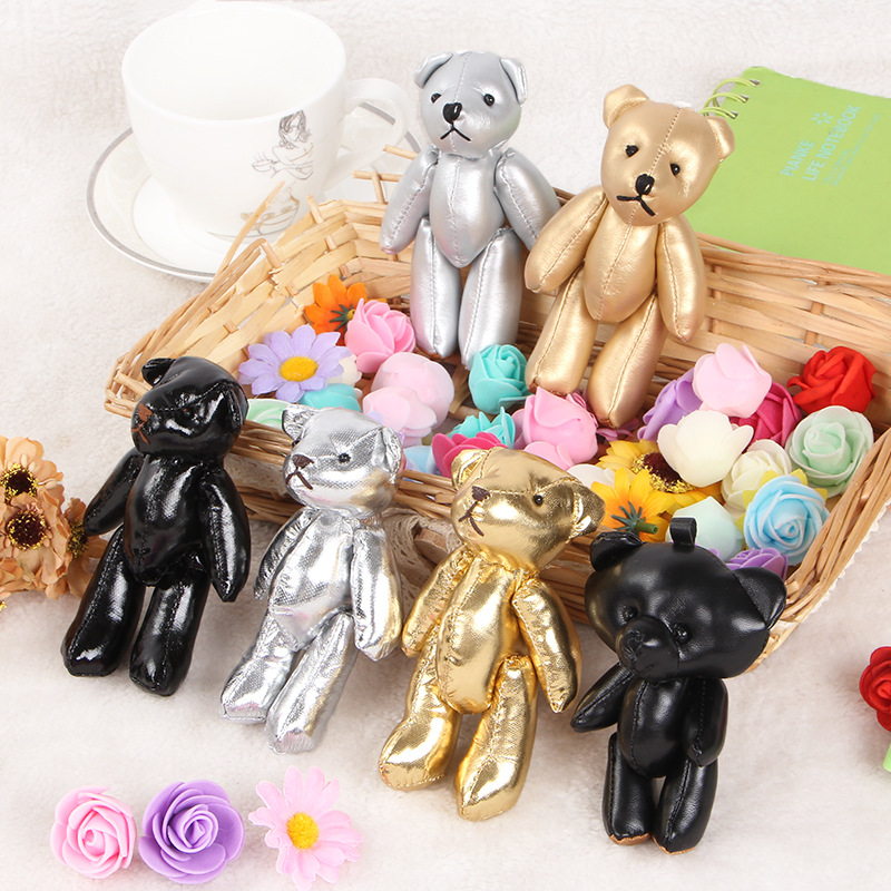 毛绒玩具 来样定制金色皮质关节熊PU银色泰迪熊公仔DIY手工饰品