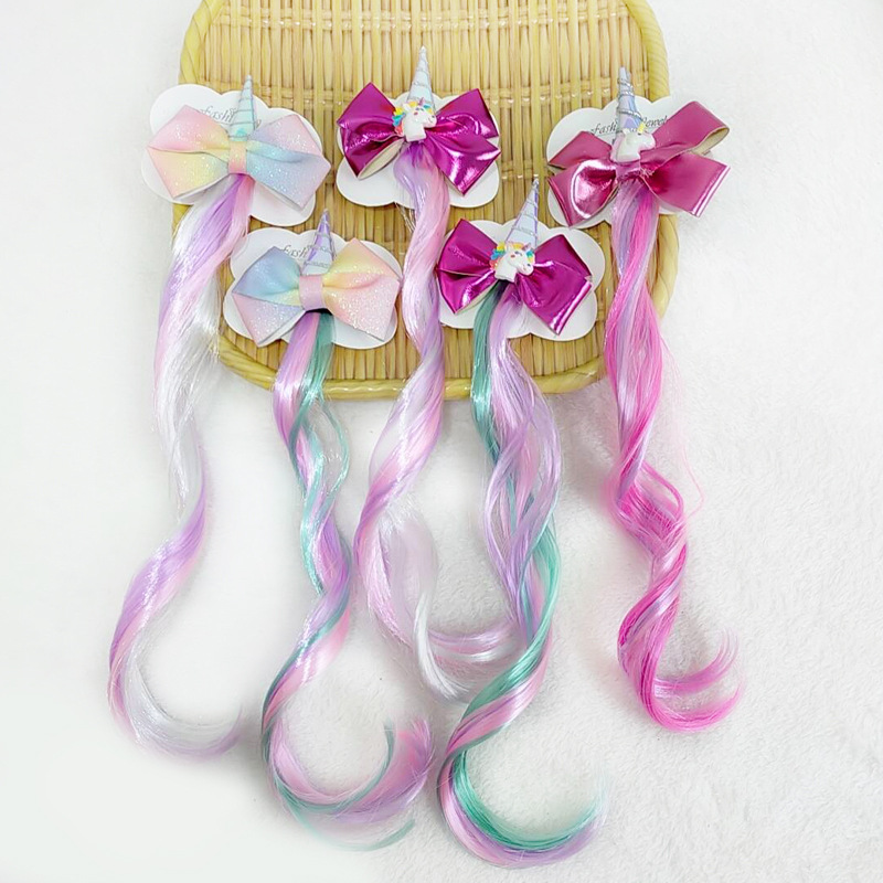 Bow bow wig hairpin Rainbow pony unicorn hairpin cute headpiece streamer swallow tail glitter hair pin hair accessory