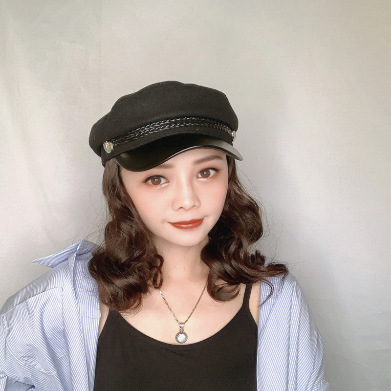 Wig woman long hair Internet celebrity Navy hat wig one woman fashion long curly hair big wave natural full head set