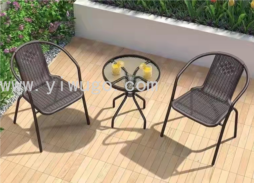 Garden imitation rattan table and chair set Outdoor table and chair three-piece set Balcony garden coffee bar leisure table and chair set
