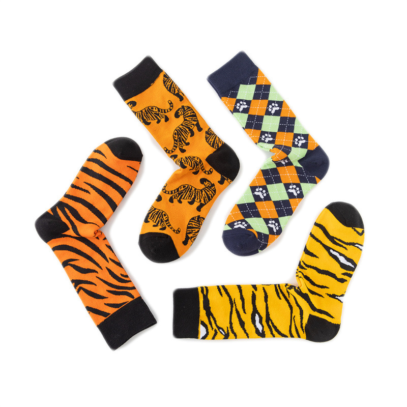 Tiger cartoon socks, cotton mid-calf socks for the Year of the Tiger, cross-border animal colorful men's and women's socks, skull skateboard socks, personalized leopard print socks Item Picture