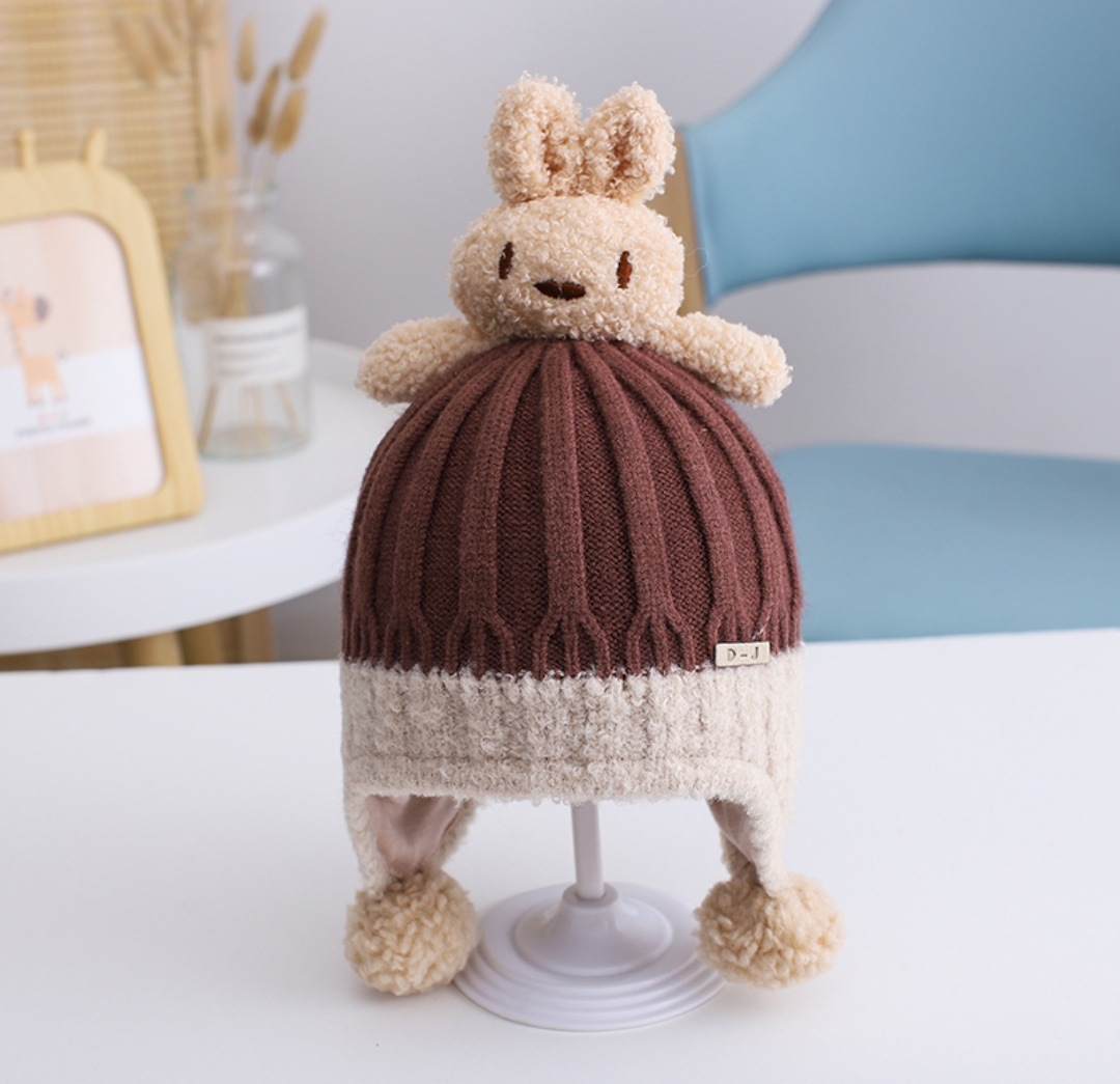 Children's cartoon hats, baby hats, autumn and winter pullover hats, cute and super adorable rabbit warm woolen hats Application Scenario
