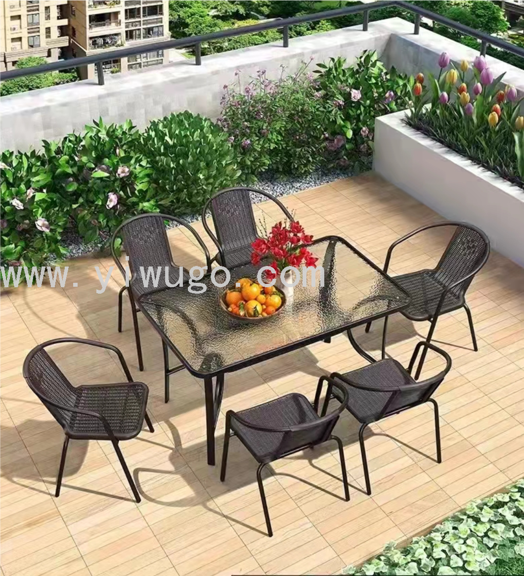 庭院仿藤桌椅套装户外桌椅七件套阳台花园咖啡酒吧休闲桌椅套装