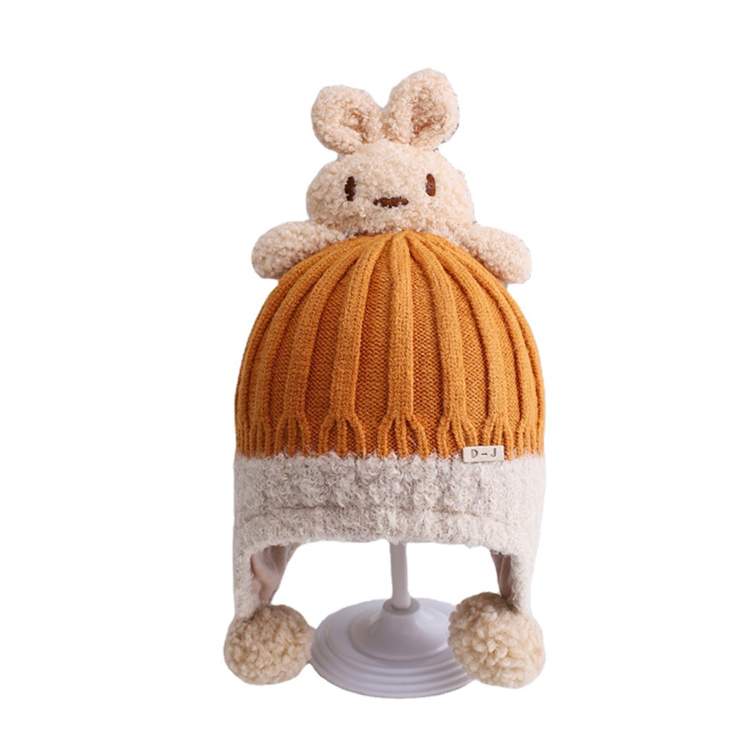 Children's cartoon hats, baby hats, autumn and winter pullover hats, cute and super adorable rabbit warm woolen hats Item Picture