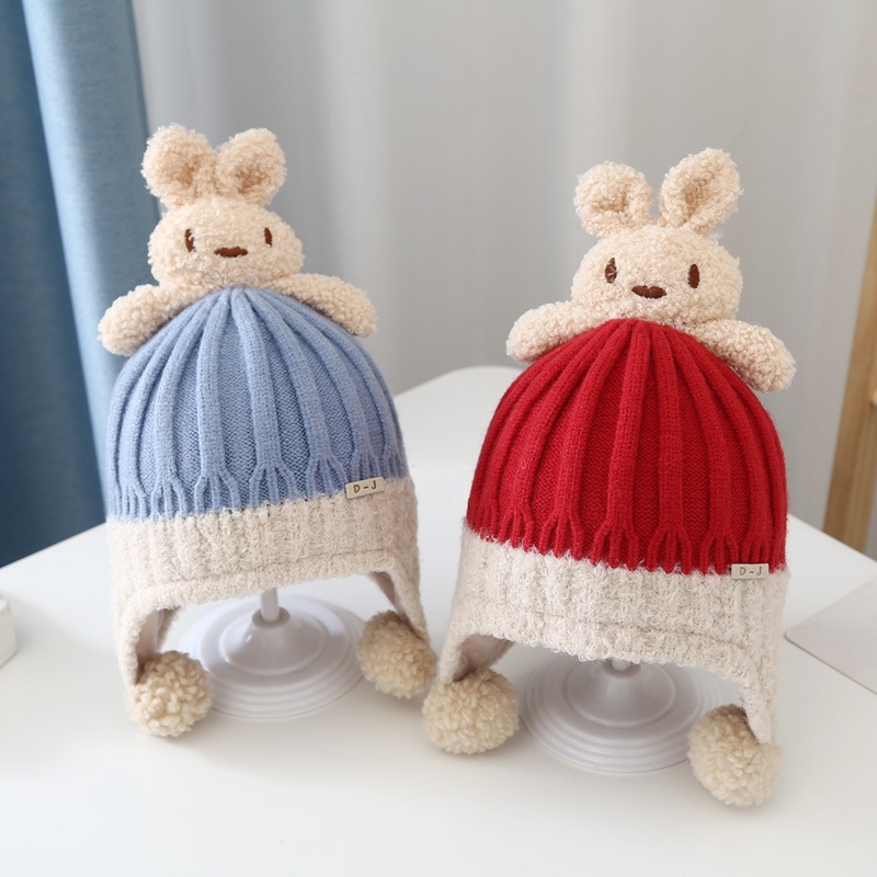 Children's cartoon hats, baby hats, autumn and winter pullover hats, cute and super adorable rabbit warm woolen hats Specification image