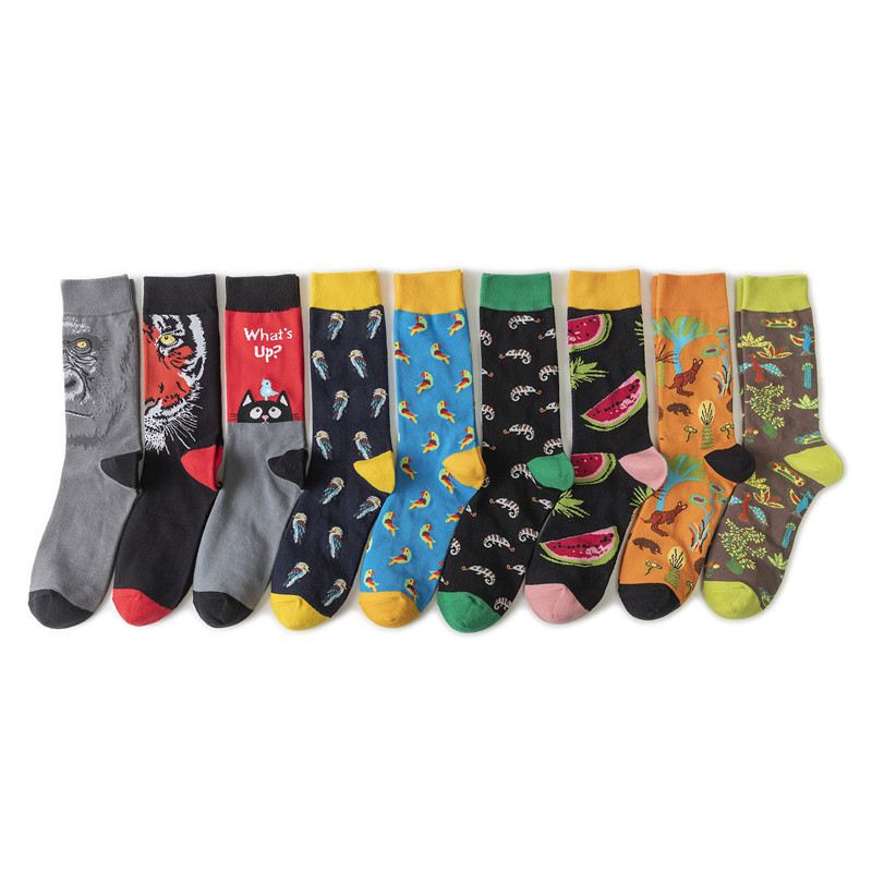 European and American trendy cotton fruit unisexual socks for men and women, fruit pattern ins trendy socks, personalized animal mid-calf socks Specification image