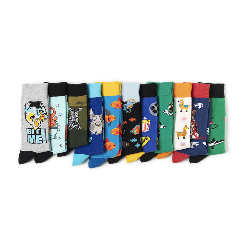 Mid-calf socks for foreign trade, cross-border sock supply, men's multi-logo trendy sock manufacturer, personalized animal socks, skateboard socks Item Picture