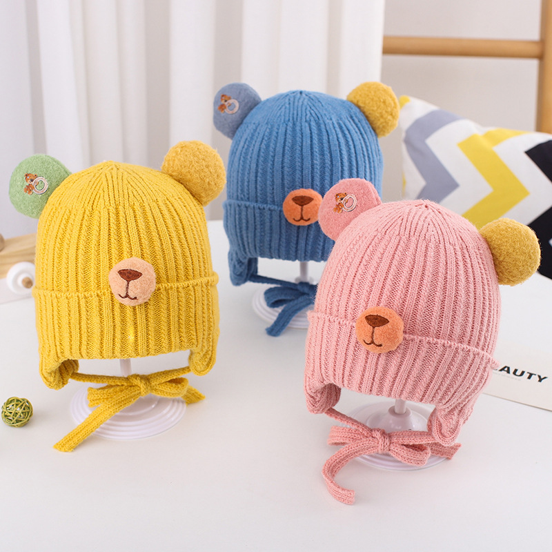 Source manufacturers direct baby hat cartoon nose bear hat winter new knitted men's and women's baby hats