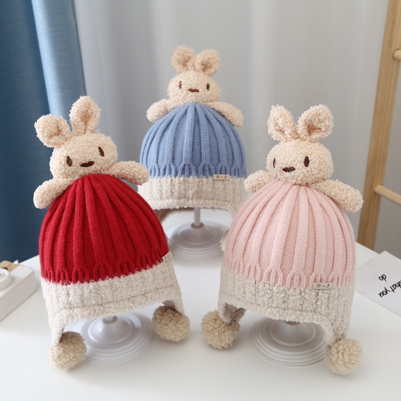 Children's cartoon hats, baby hats, autumn and winter pullover hats, cute and super adorable rabbit warm woolen hats details Picture