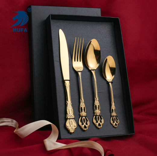 A European Retro Relief Imperial Tableware set, 304 stainless steel steak knife and fork, hotel Western cuisine knife, fork and spoon