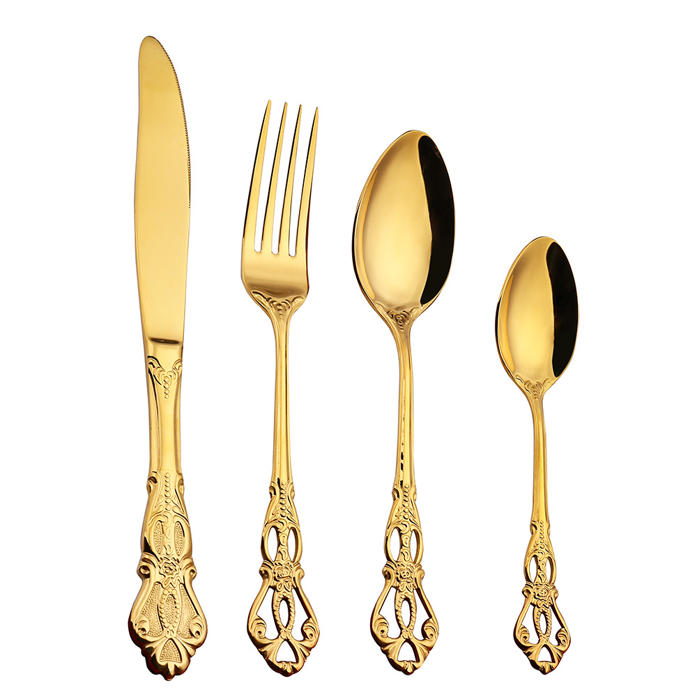 A European Retro Relief Imperial Tableware set, 304 stainless steel steak knife and fork, hotel Western cuisine knife, fork and spoon Item Picture