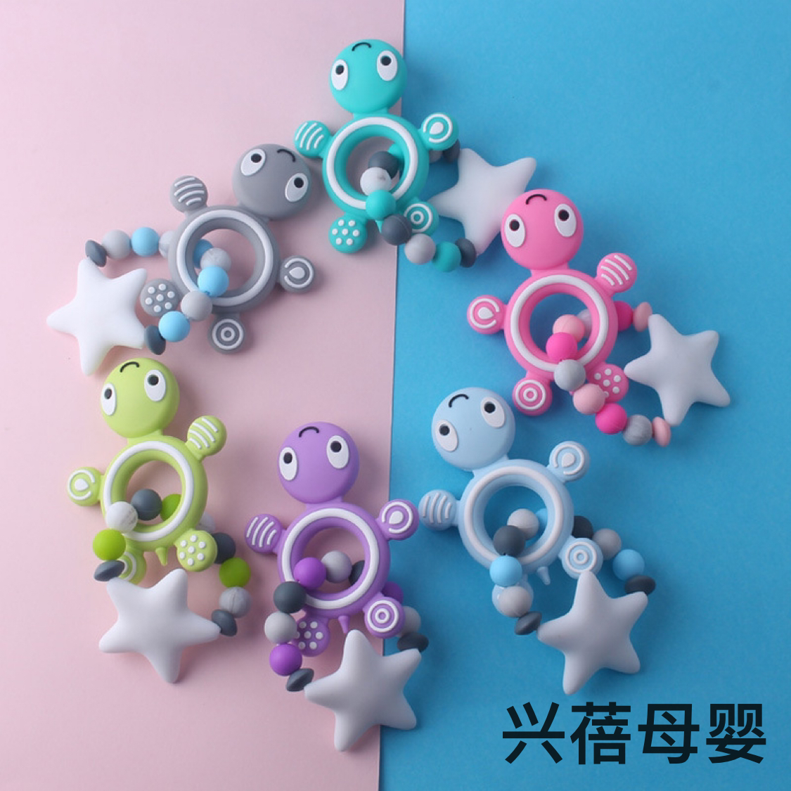 New turtle silicone teething toy, baby silicone Big Star teething toy Specification image