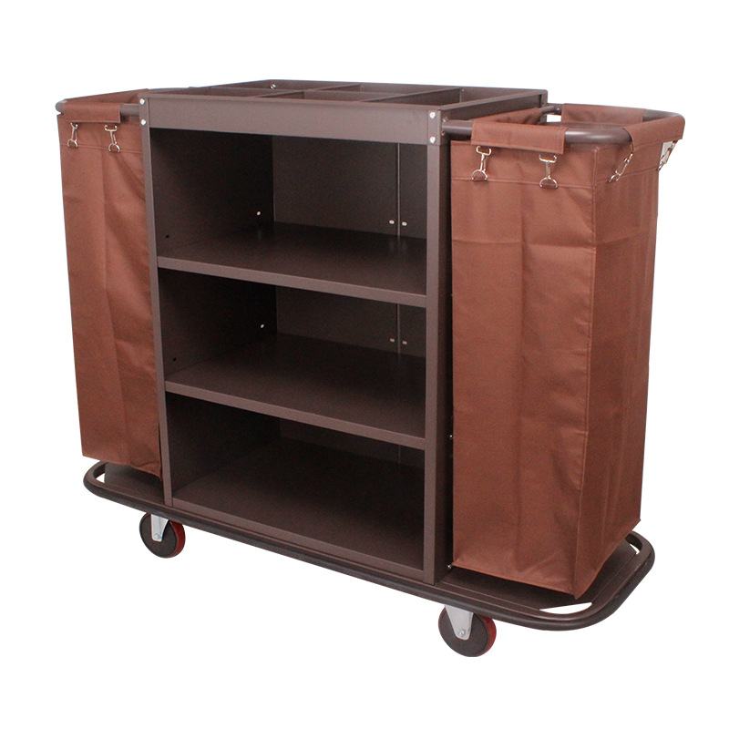 Linen cart, hotel, guesthouse, lacquered guest room entrance, bilateral floor cleaning work, collection and sweeping, hand-pushed service cart, thickened material, hotel, restaurant, club, convenience service cart, stable, durable, light and flexible Item Picture