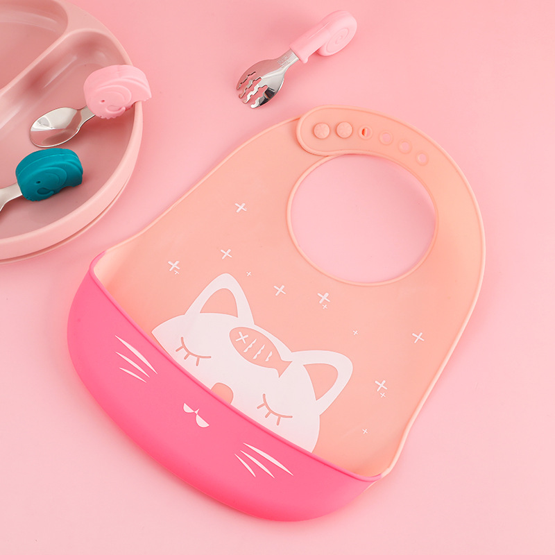 Baby silicone bib, three-dimensional waterproof super soft food bib, children's large saliva bib, no need to wash Specification image