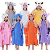 儿童套头棉材质卡通印花浴巾连帽可穿吸水浴袍宝宝沙滩巾