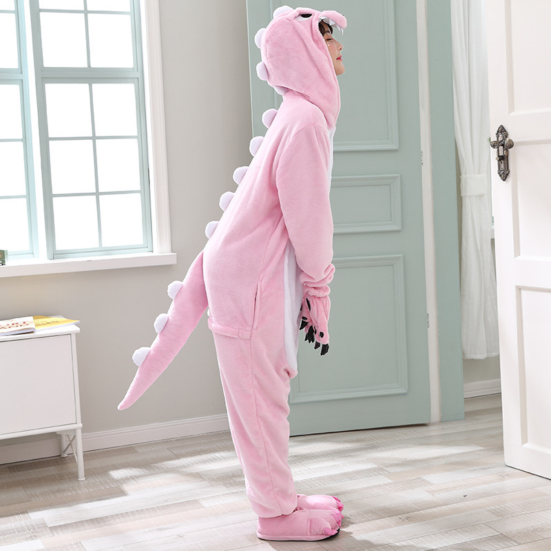 Cartoon one-piece pajamas, animal performance costume set, autumn and winter dinosaur men and women flannel couple home wear Specification image