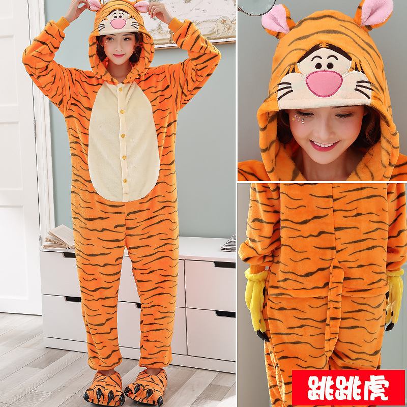 Cartoon one-piece pajamas, animal performance costume set, autumn and winter dinosaur men and women flannel couple home wear Application Scenario