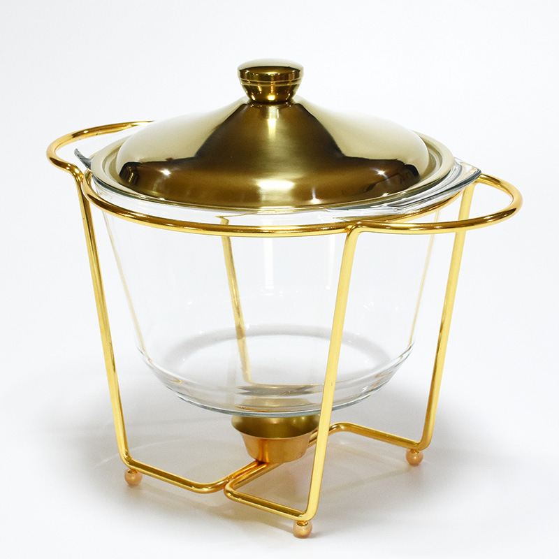 Large Capacity Glass Buffet Stove 4.0L Food Heating Container Restaurant Small Hot Pot Alcohol Stove Stainless Steel Glass Interior Gold Plated Hotel Buffet Stove Stainless Steel Alcohol Stove Hotel Supplies details Picture