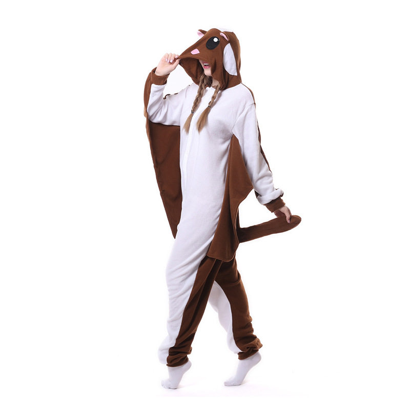 Polar Fleece Flying Mouse Cartoon One-Piece Pajamas For Men And Women Long-Sleeved Couple Pajamas Winter Foreign Trade Homewear Specification drawing