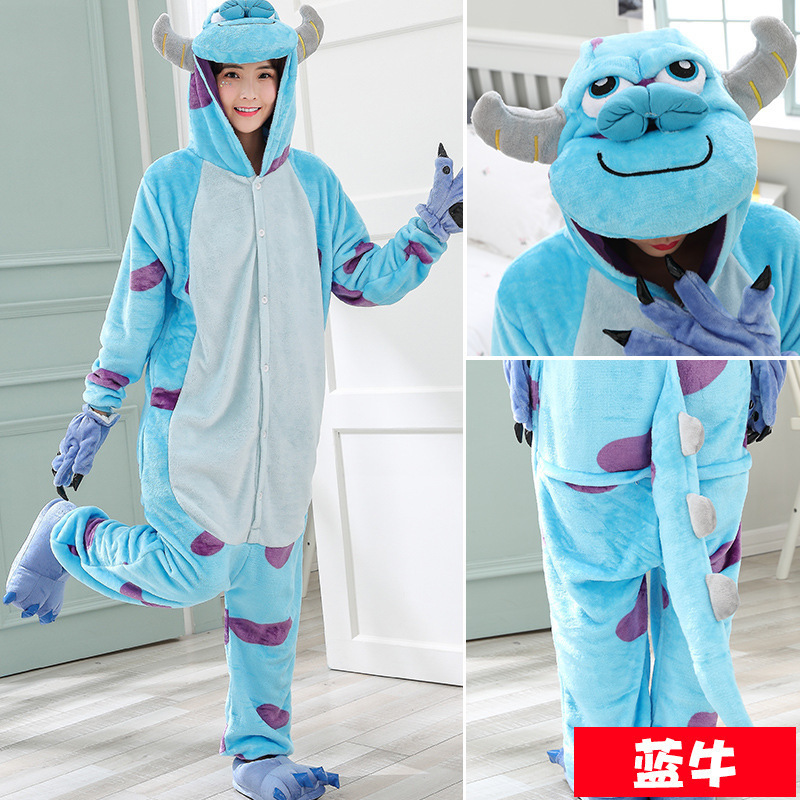 Cartoon one-piece pajamas, animal performance costume set, autumn and winter dinosaur men and women flannel couple home wear Item Picture