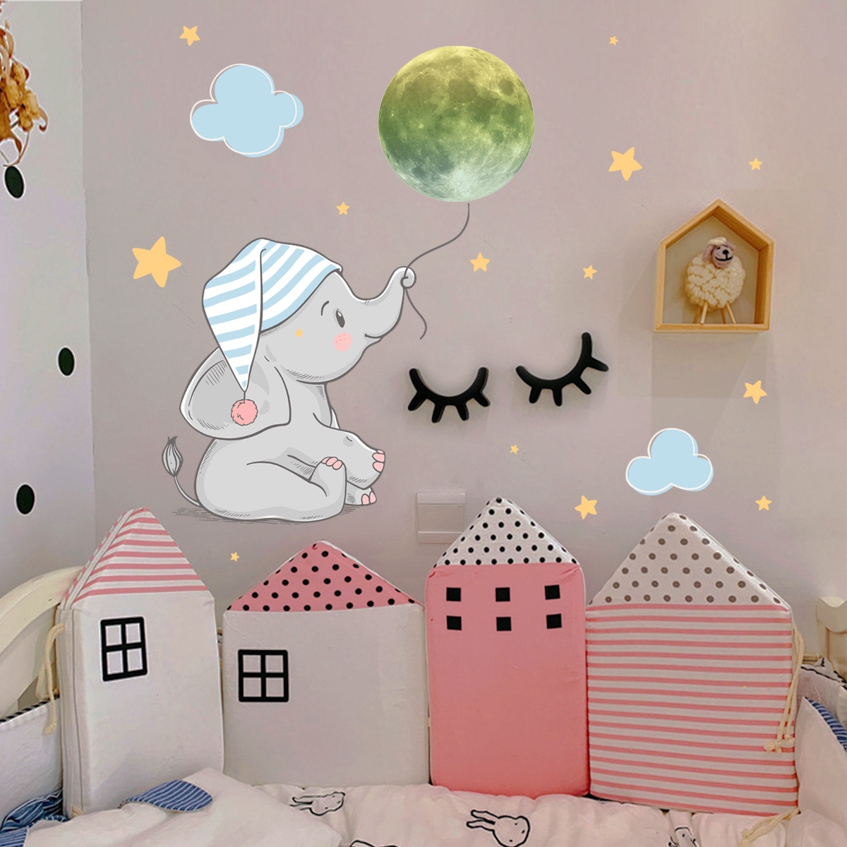 Cartoon Children's Room Bedroom Girls Background Wall Decoration Pasted Beautiful Kindergarten Stickers Starry Sky Self-Adhesive Glow-In-The-Dark Stickers details Picture