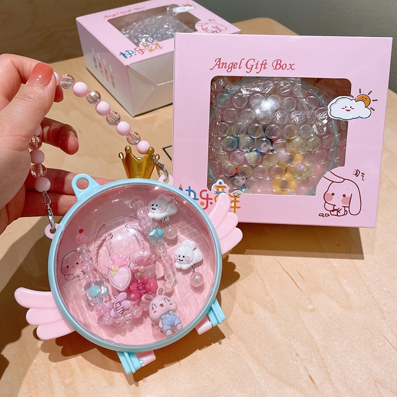 Angel Wings Princess Gift Box, Cute Cartoon Pendant necklace, BB clip, hair pin, gift for girls aged 3-7 Specification drawing
