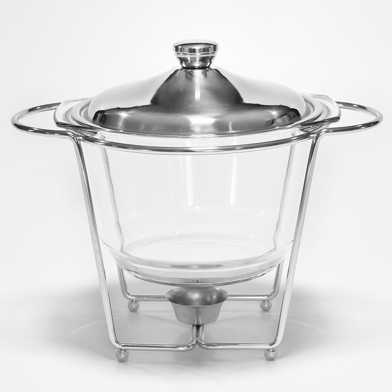 Large Capacity Glass Buffet Stove 4.0L Food Heating Container Restaurant Small Hot Pot Alcohol Stove Stainless Steel Glass Interior Gold Plated Hotel Buffet Stove Stainless Steel Alcohol Stove Hotel Supplies Item Picture