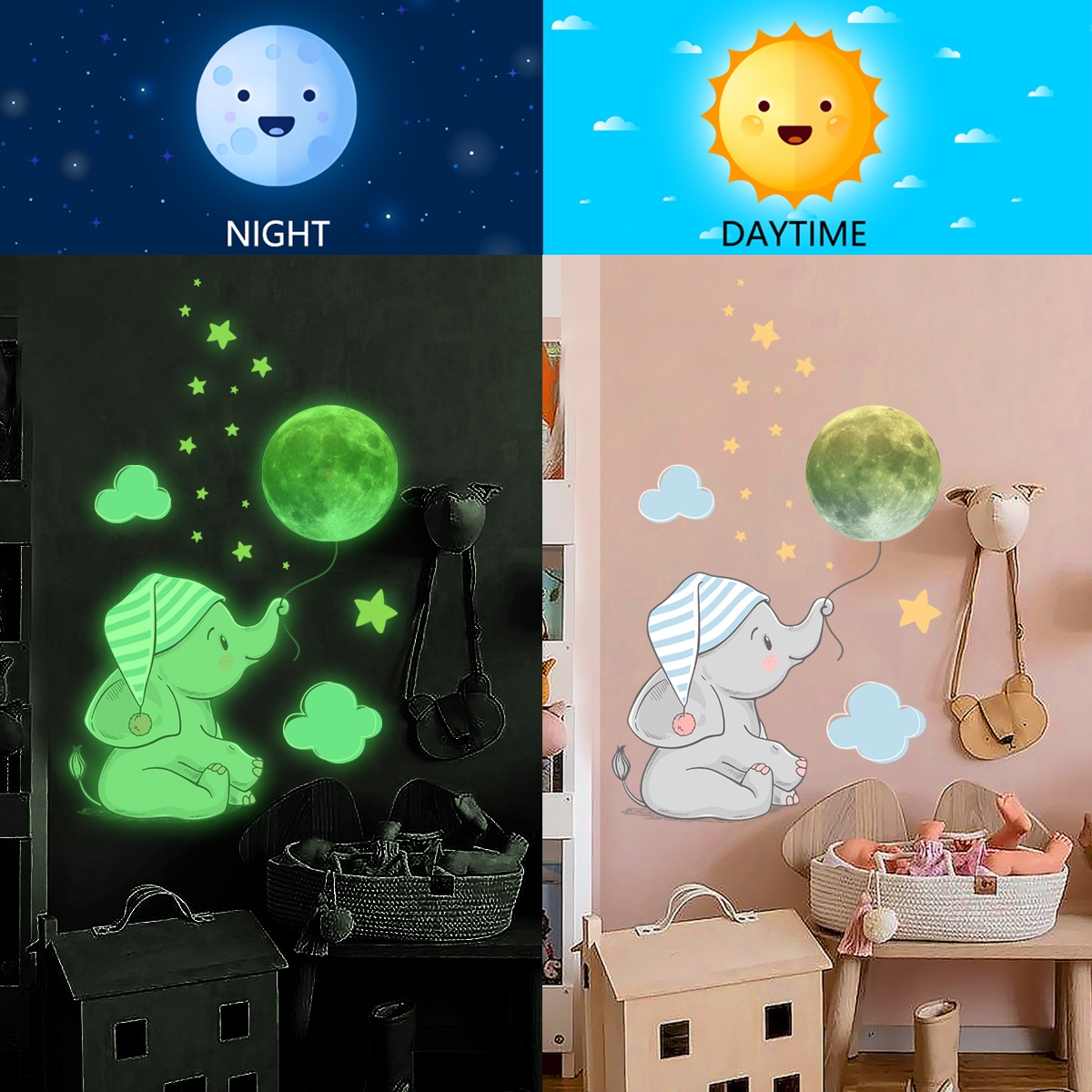 Cartoon Children's Room Bedroom Girls Background Wall Decoration Pasted Beautiful Kindergarten Stickers Starry Sky Self-Adhesive Glow-In-The-Dark Stickers Specification drawing