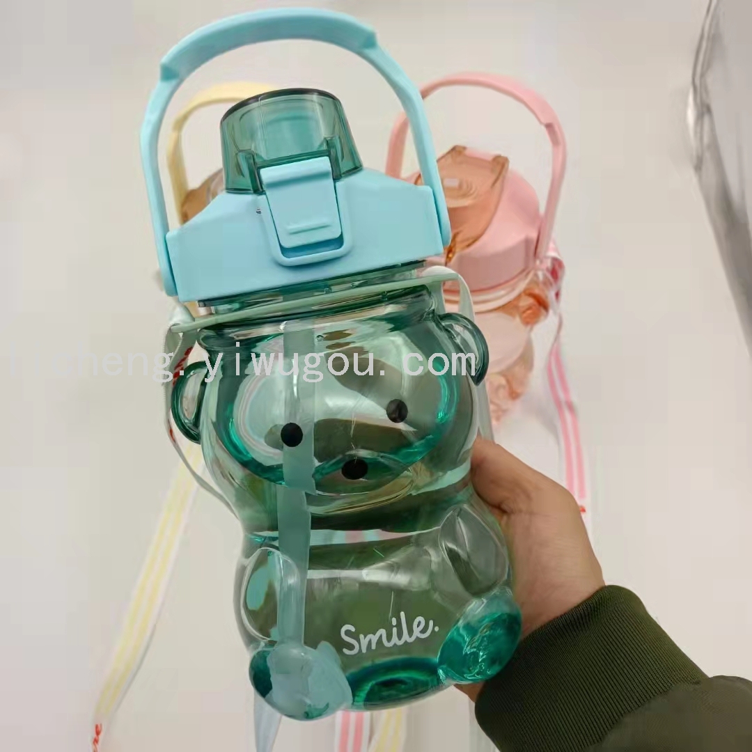 Summer Bear water cup, large-capacity children's straw cup, girls' high appearance level portable plastic cup, large capacity Item Picture