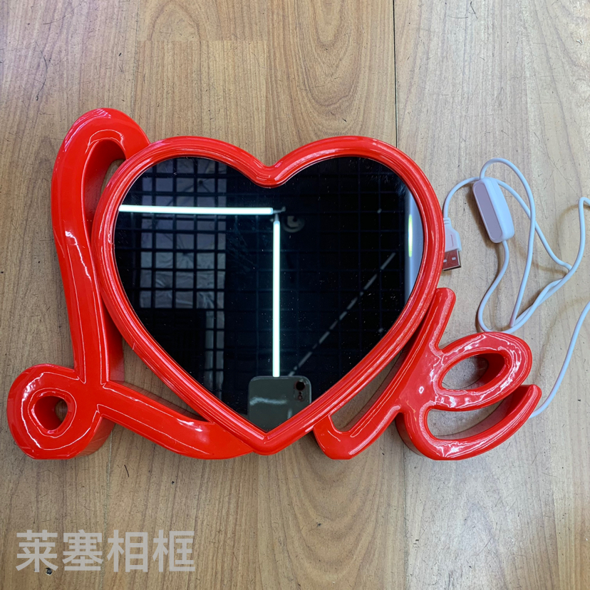 LOVE heart-shaped led light creative display, living room bedroom photo mirror with light, magic mirror photo frame Specification image