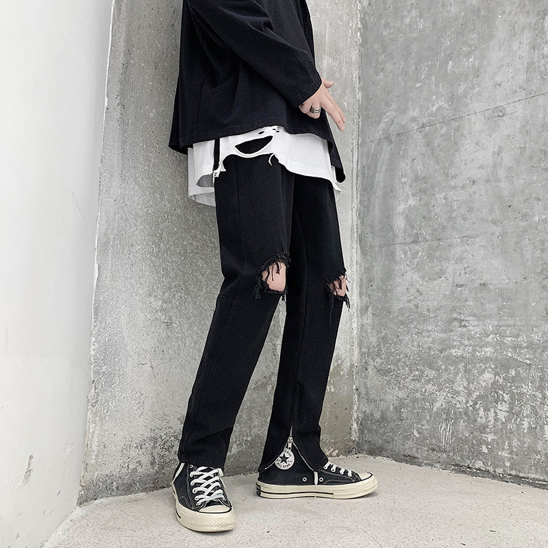 FOG High Street streetwear hip-hop jeans for men's summer, thin Korean-style trendy black ripped beggar pants Application Scenario