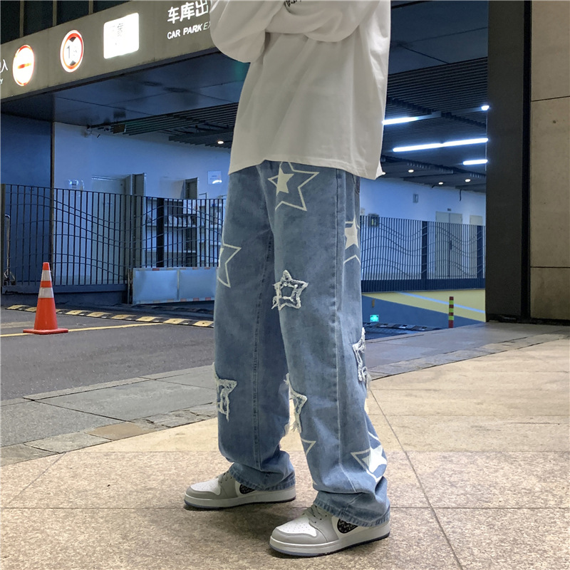 American retro jeans, men's oversized pants, high street ins trendy brand vibe, European and American streetwear long pants for autumn details Picture