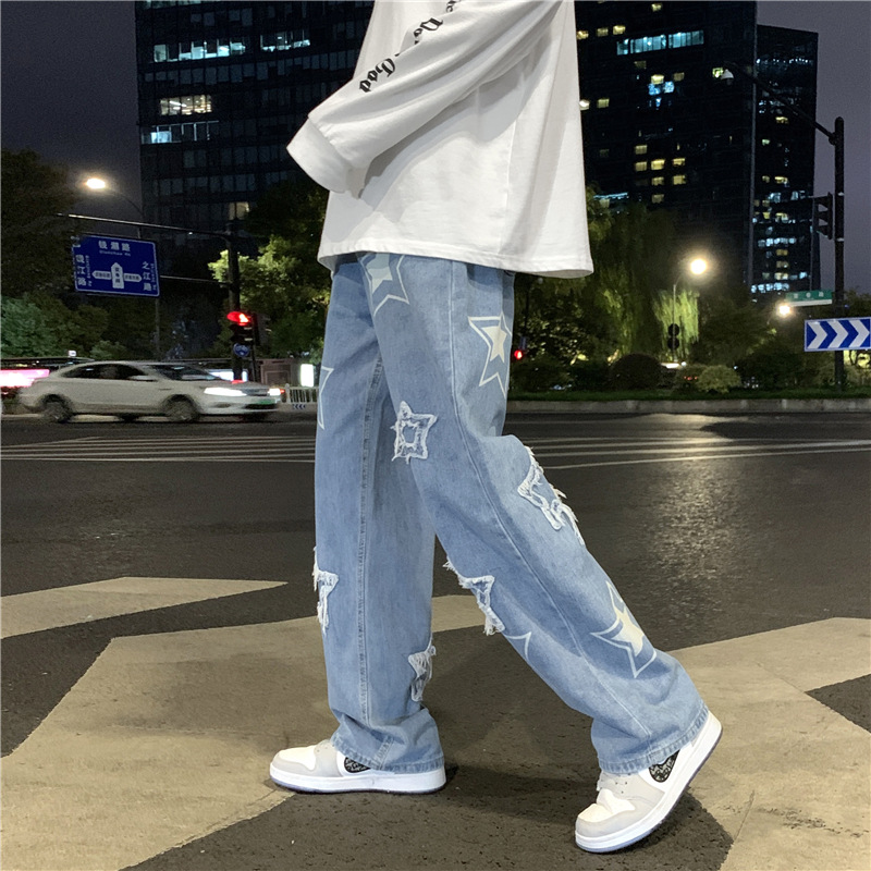 American retro jeans, men's oversized pants, high street ins trendy brand vibe, European and American streetwear long pants for autumn Application Scenario