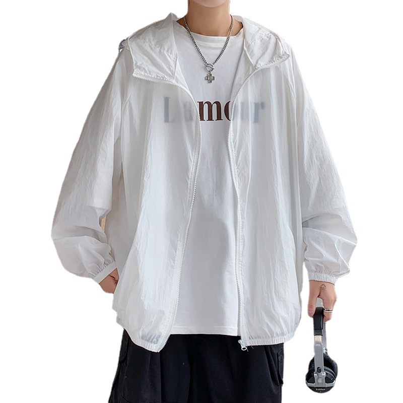 Summer men's and women's ultra-thin breathable solid-color sun-protective clothing, loose quick-drying hooded jackets, Hong Kong-style sport jackets are trendy Item Picture