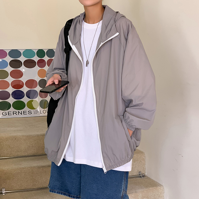 Summer men's and women's ultra-thin breathable solid-color sun-protective clothing, loose quick-drying hooded jackets, Hong Kong-style sport jackets are trendy Specification image