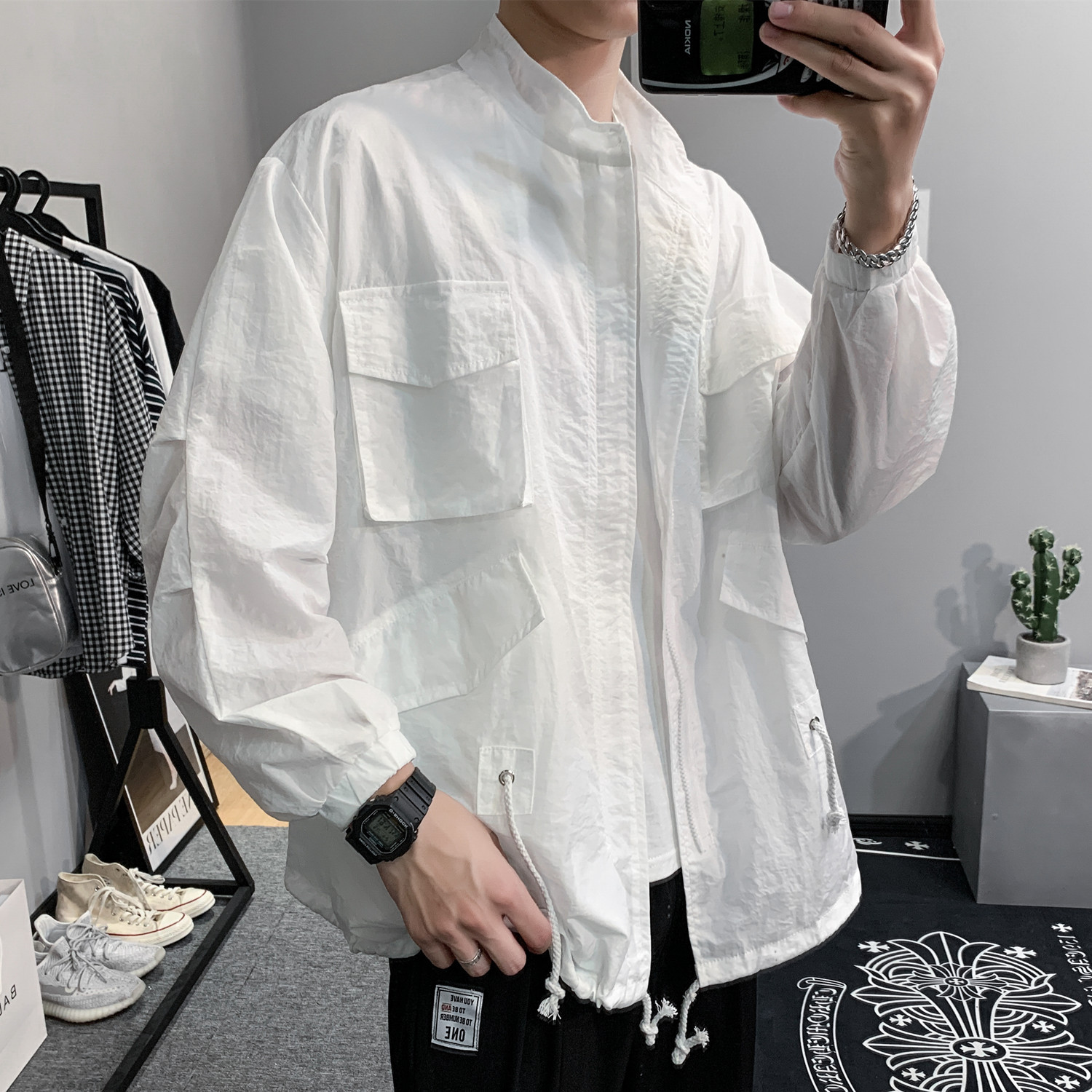 ins sun protection clothing work jacket men's fashion Hong Kong style Ruffian coat trend Sun protection clothing in summer very beautiful cardigan thumbnail