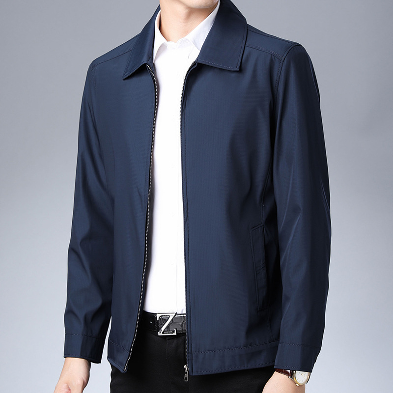 2021 New men's solid color lapel middle-aged jacket Spring and Autumn fashion casual zipper outerwear one-piece consignment Specification image