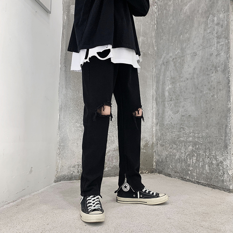 FOG High Street streetwear hip-hop jeans for men's summer, thin Korean-style trendy black ripped beggar pants Specification image