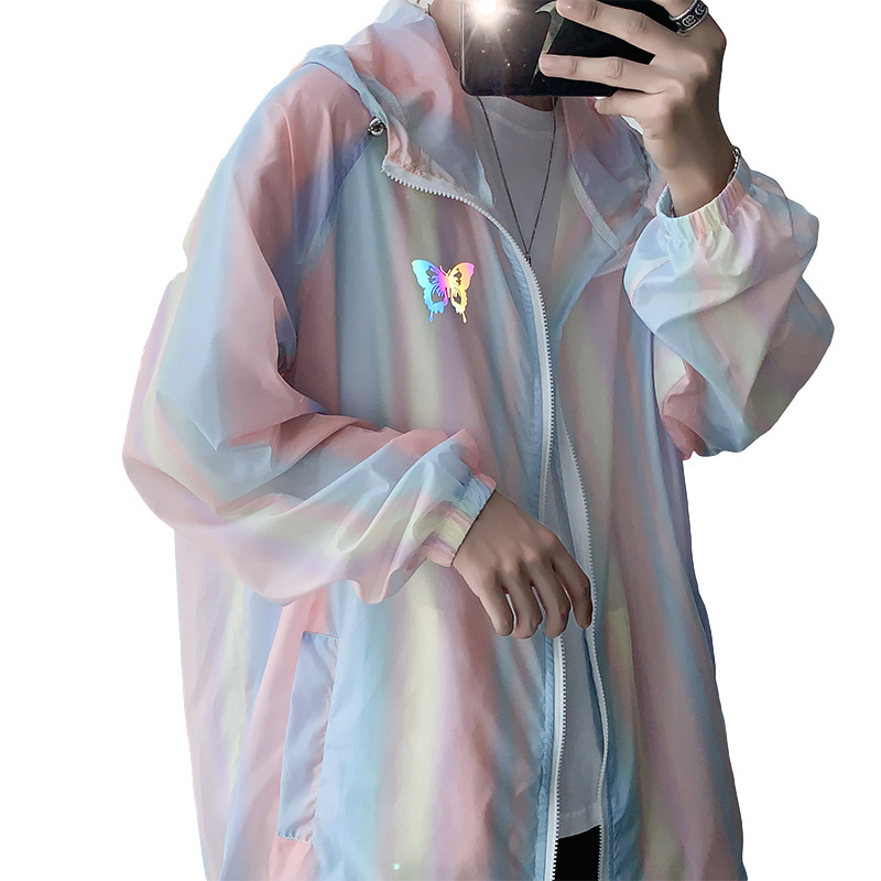 The new reflective printed sun-protective clothing for men in summer, with a loose and cool Hong Kong style, is a trendy sunshade sports jacket Item Picture