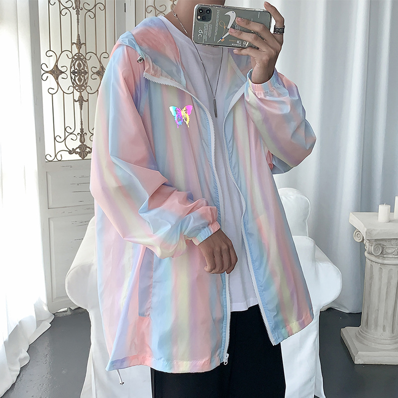 The new reflective printed sun-protective clothing for men in summer, with a loose and cool Hong Kong style, is a trendy sunshade sports jacket Specification image