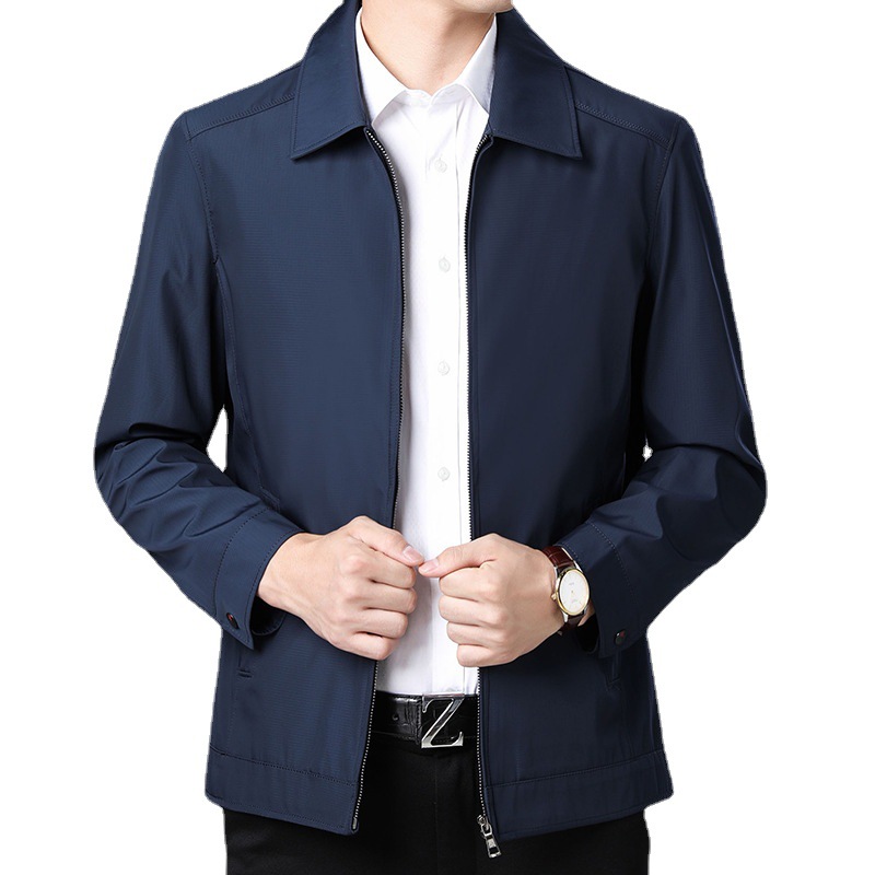 2021 New men's solid color lapel middle-aged jacket Spring and Autumn fashion casual zipper outerwear one-piece consignment Item Picture