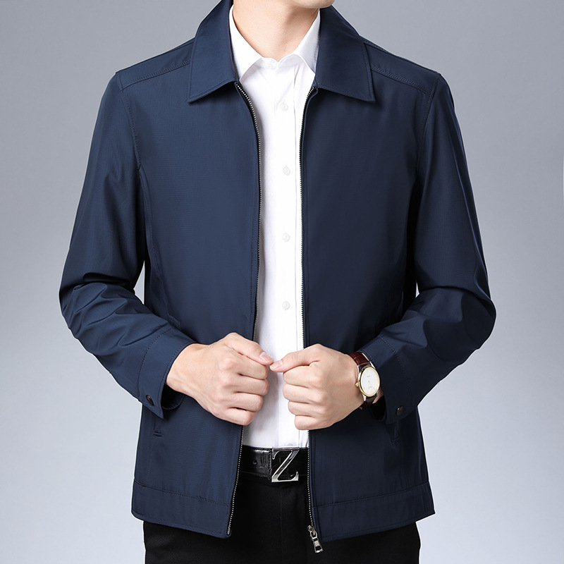 2021 New men's solid color lapel middle-aged jacket Spring and Autumn fashion casual zipper outerwear one-piece consignment