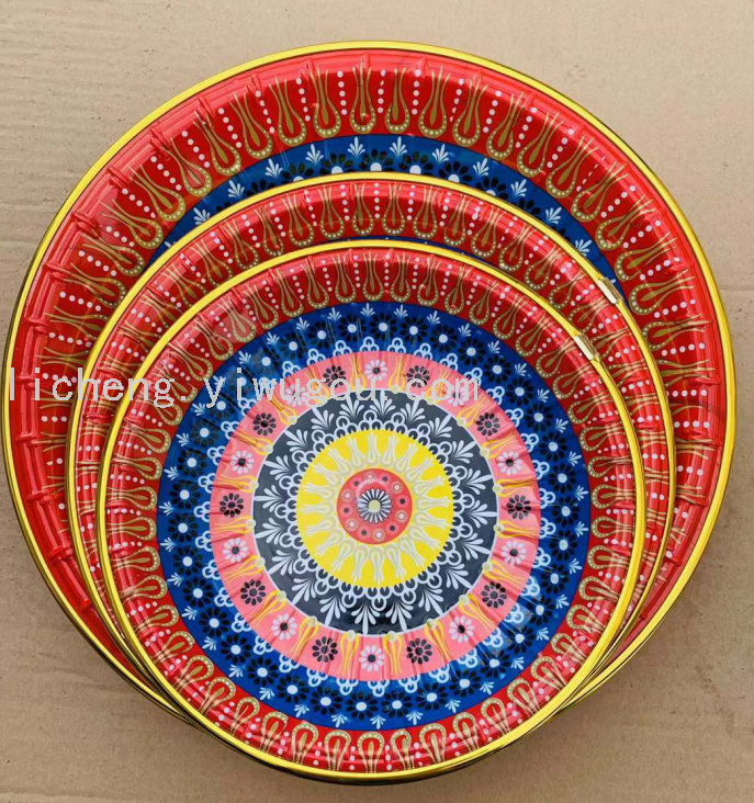 New plastic plates, fruit and vegetable plates, gold-edge storage plates, fruit plates and printed plates details Picture